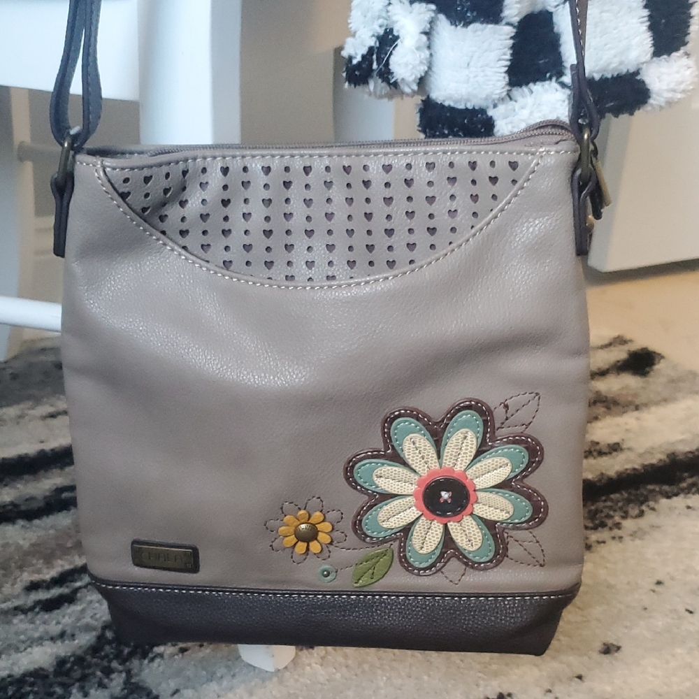 Taupe Floral Crossbody Bag